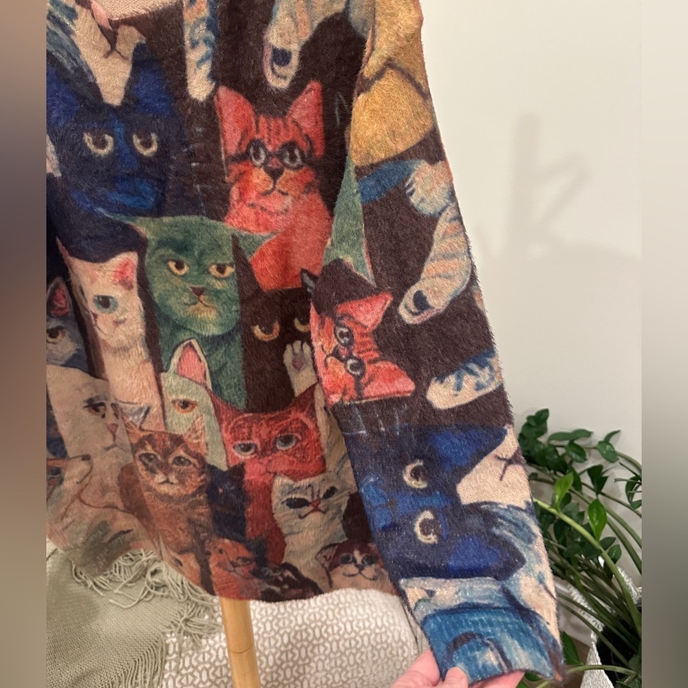 Oversized Cat Print Cotton Wool Sweater M to XL - Picture 4 of 6